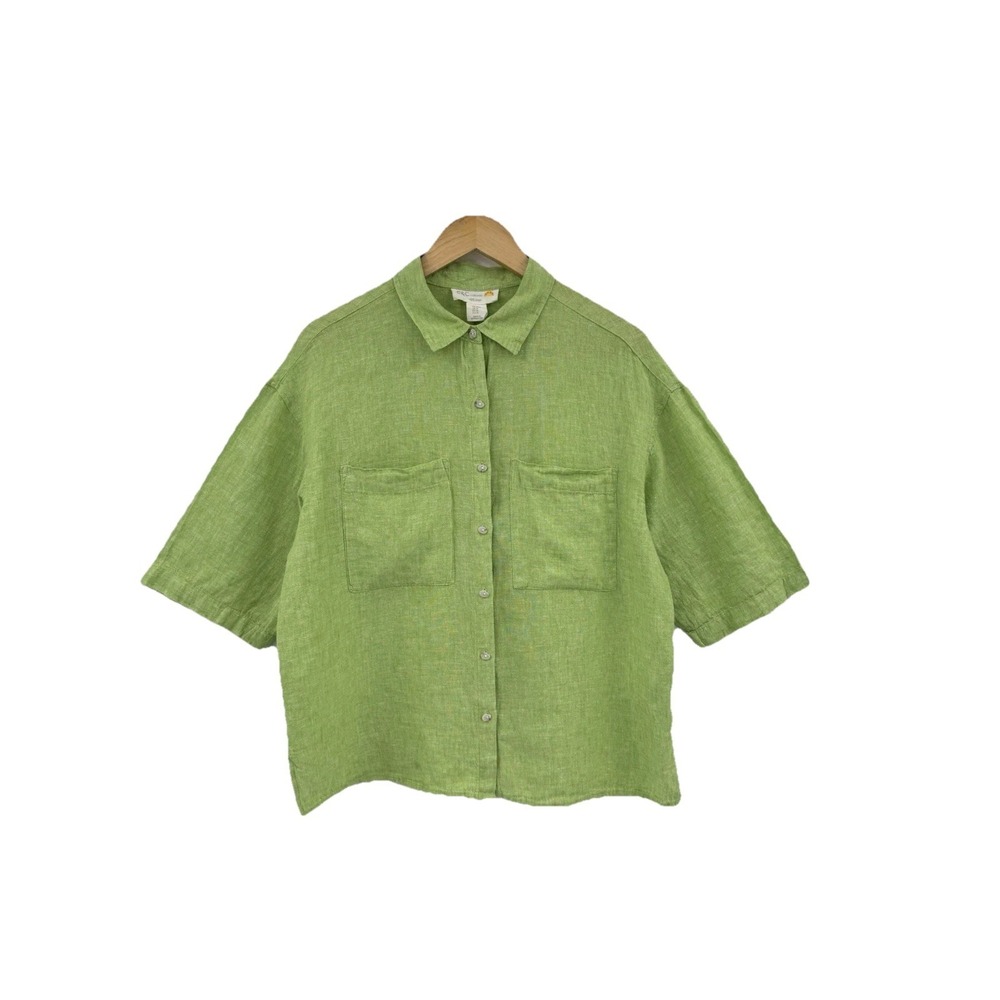 C&C California Button-Down Shirt 100% Linen Lime Green Size M - Picture 2 of 8